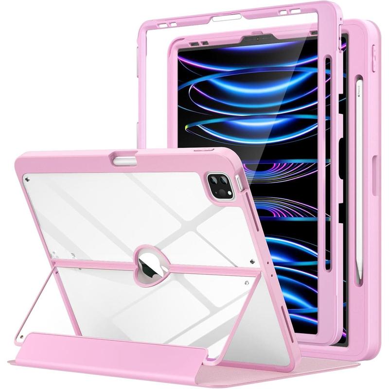 Case for iPad Pro 12.9 6th 5th 4th 3rd Generation 2022 2021 2020 2018 with Pencil Holder, iPad Pro 12.9 Case with Screen Protector Clear , Multi Angle Stand, Auto Wake Sleep, Nosegay Pink