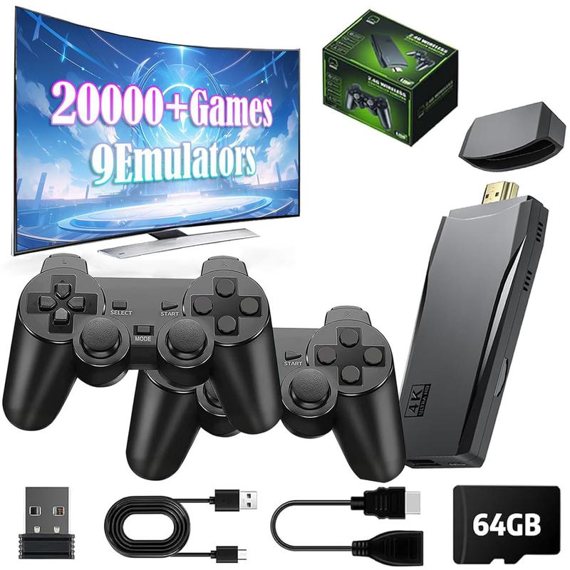 Retro Gaming Console Classic M8 64G Wireless Game Stick, 20000+ Games, 4K HDMI Output Plug & Play Handheld Game Console with 2.4G Wireless Controller Gamepad, Gifts for Christmas Birthday