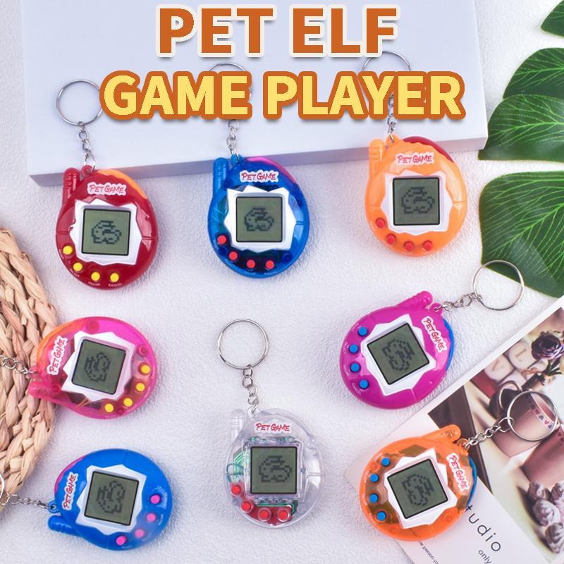 Random Color Electronic Pet Elf Game Player, Mini Handheld Pet Game Console with Keychain, Novelty E-pet Interactive Toy, Retro Gaming Console for Boys & Girls