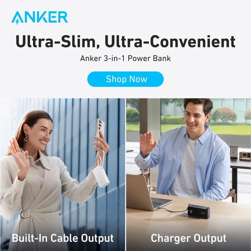 [Black Friday Deal] Anker 3in1 Portable Phone Charger, 10,000mAh Power Bank with Built-in Cable and Foldable AC Plug, 30W Max Compact Battery Pack, Travel Essentials for iPhone 15 Series, Galaxy, MacBook, Smartphone Devices Charging