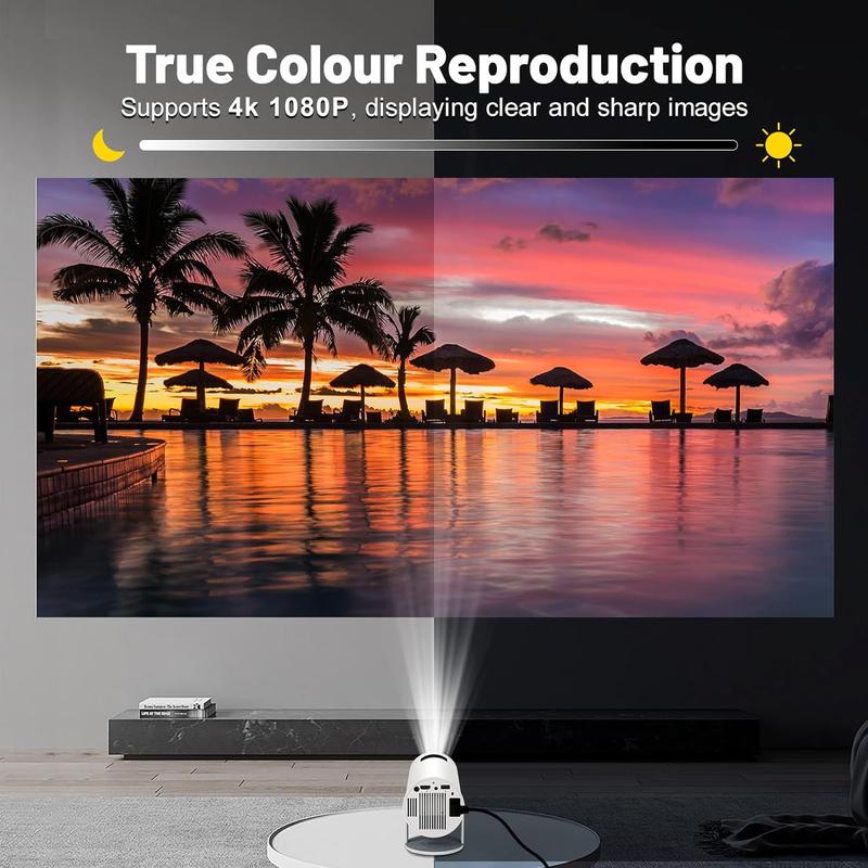 Mini Projector with WIFI 6 and Bluetooth, 4K 1080P Support Portable Projector 180° Rotatable 130'' Screen Movie Projector Auto Keystone Compatible for Laptop, PC, Smartphone (White) android tv smart projector