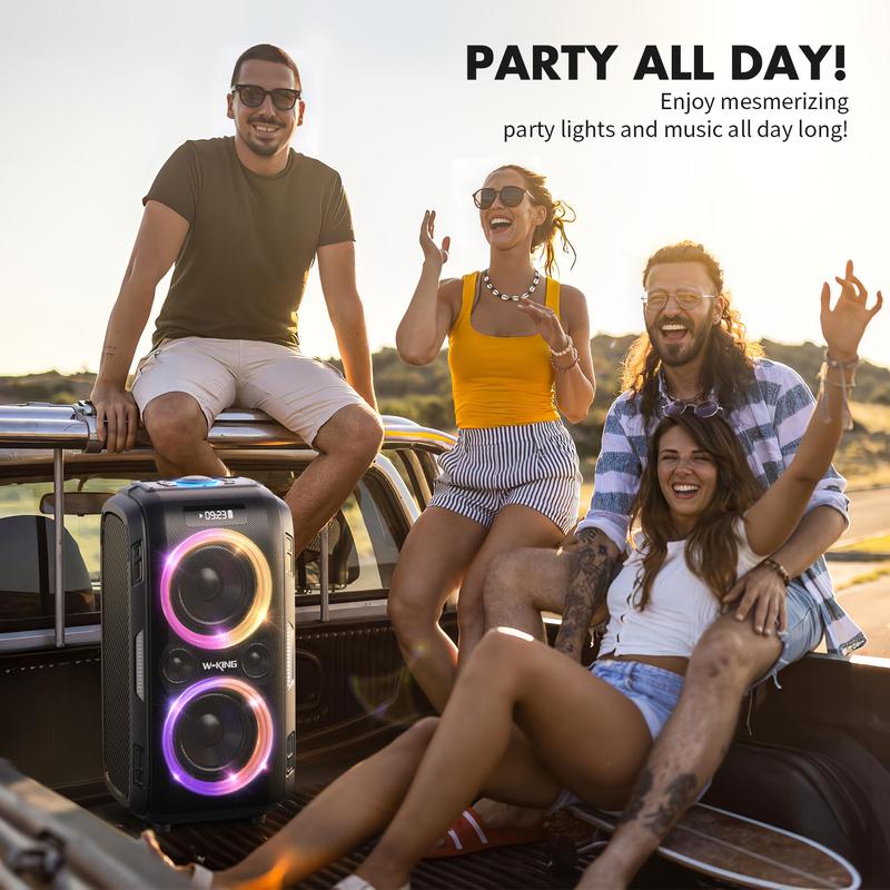 W-KING (200W PEAK)120W Party Large Bluetooth Speaker Loud-Extra Deep Bass, V5.3 Big Boombox Karaoke Portable Speaker Wireless, 12 Custom Bass, Massive 120dB IPX5 Lights USB Play MIC&Guitar Port TF AUX