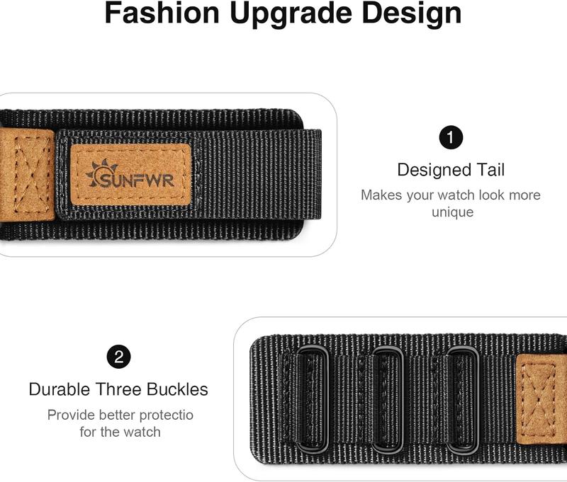 Sunfwr Watch Band Rugged Velcro Band for Apple Watch 42mm 44mm 45mm 49mm 38mm 40mm 41mm - Tough Nylon Strap with Three Buckle Loop Design - Compatible with iWatch Series 1-9 & SE Accessories Wearable Adjustable Male