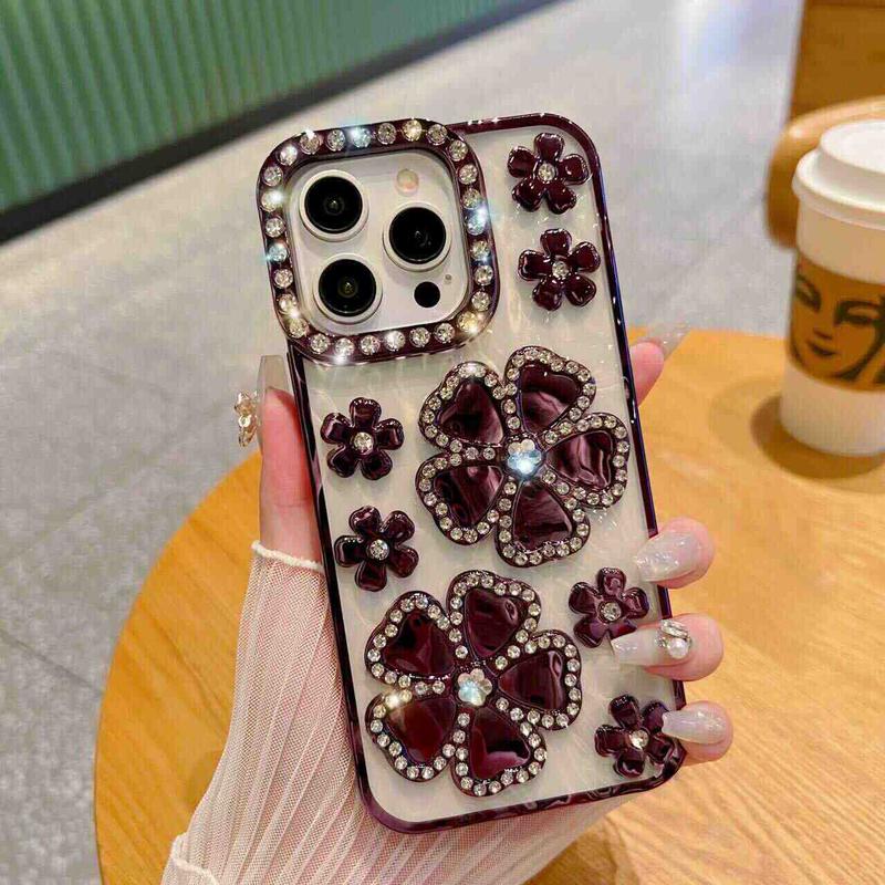 Rhinestone Decor Phone Case, Shockproof Phone Protective Cover, Phone Accessory Compatible with iPhone 12 13 14 15 Pro Max