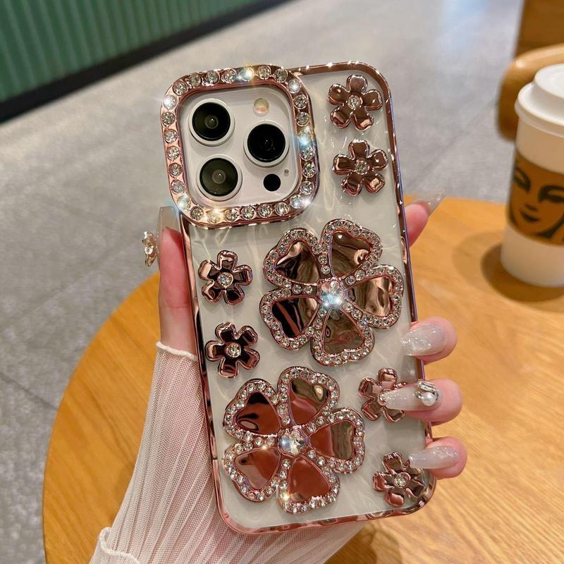 Rhinestone Decor Phone Case, Shockproof Phone Protective Cover, Phone Accessory Compatible with iPhone 12 13 14 15 Pro Max