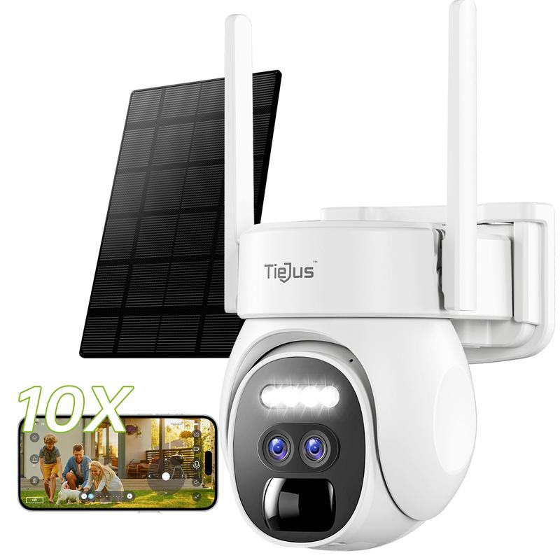 TIEJUS Security Cameras Wireless Outdoor, 2K Solar WiFi Cameras for Home Security Outside, Battery Powered Surveillance Camera Rechargeable