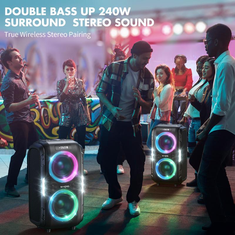 W-KING (200W PEAK)120W Party Large Bluetooth Speaker Loud-Extra Deep Bass, V5.3 Big Boombox Karaoke Portable Speaker Wireless, 12 Custom Bass, Massive 120dB IPX5 Lights USB Play MIC&Guitar Port TF AUX