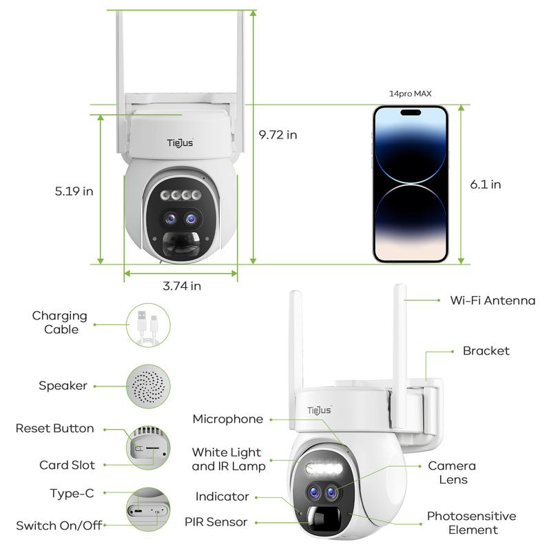 TIEJUS Security Cameras Wireless Outdoor, 2K Solar WiFi Cameras for Home Security Outside, Battery Powered Surveillance Camera Rechargeable