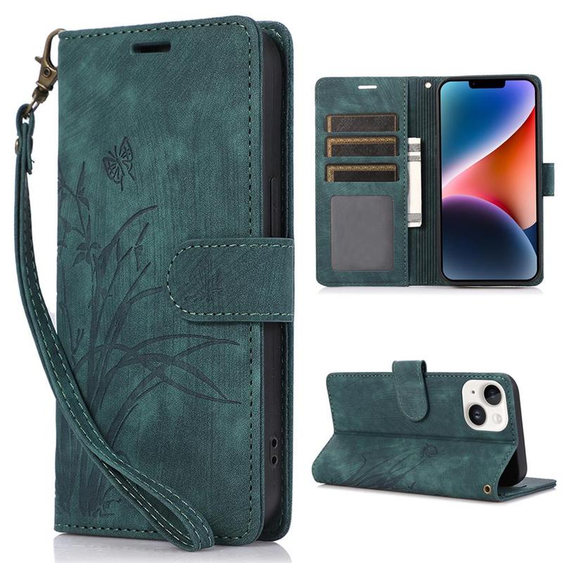 PU Leather Floral Pattern Phone Cases for iPhone 15 Pro Max 15Pro, Wallet Design Flip Phone Case with Card Holder & Lanyard, Shockproof Phone Protector for iPhone 11 12 13 14 15 Pro Max