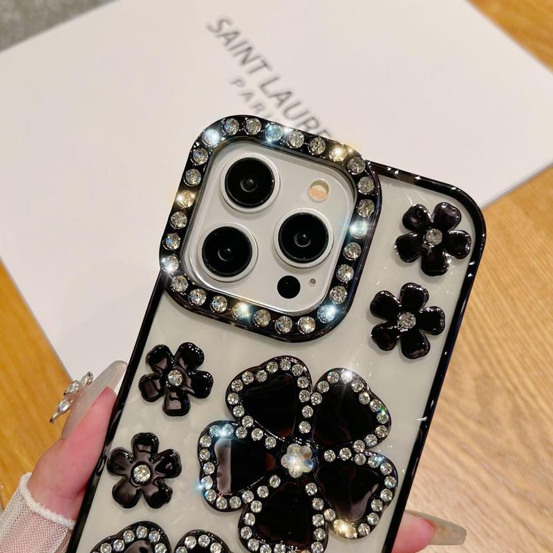 Rhinestone Decor Phone Case, Shockproof Phone Protective Cover, Phone Accessory Compatible with iPhone 12 13 14 15 Pro Max