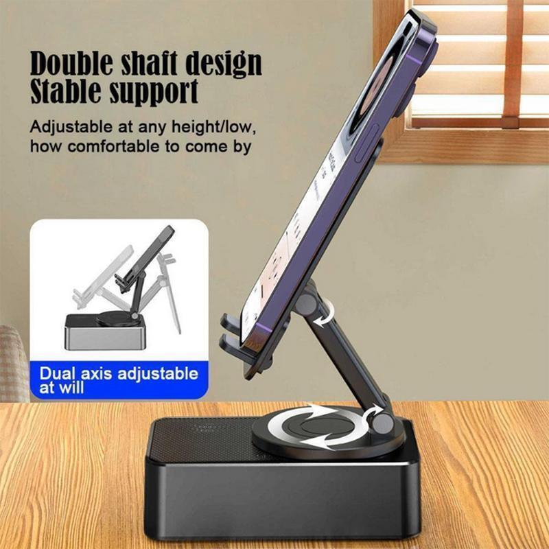 Mobile Phone Stand with Bluetooth Speaker, Adjustable Tablet Holder with Wireles Cell Phone Stand with Wireless Bluetooth Speaker and Anti-Slip Base HD Surround  Universal Cell Phone Tablet Desk Stand Holder Mount Cradle Adjustable Foldable Accessories