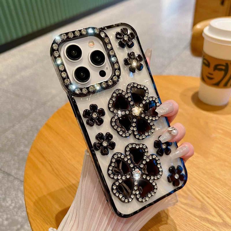 Rhinestone Decor Phone Case, Shockproof Phone Protective Cover, Phone Accessory Compatible with iPhone 12 13 14 15 Pro Max