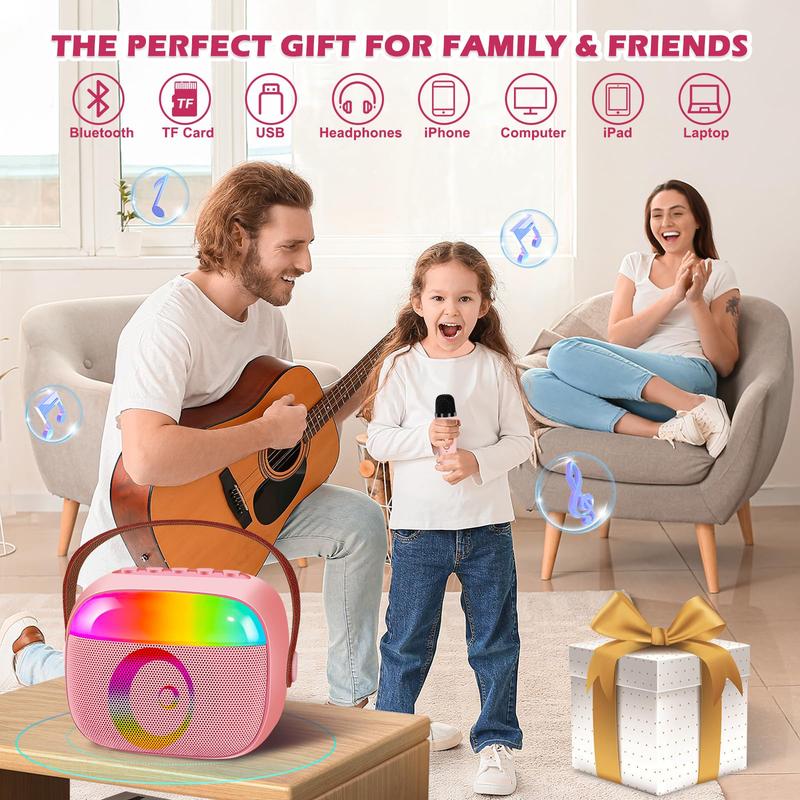 PQRQP Mini Karaoke Machine for Kids, Toy for Girls Portable Bluetooth Speaker with 2 Wireless Microphones, Fashion Toy Gifts for Christmas Birthday, for 3 4 5 6 7 8+ Year Old Girls Gifts(Pink)