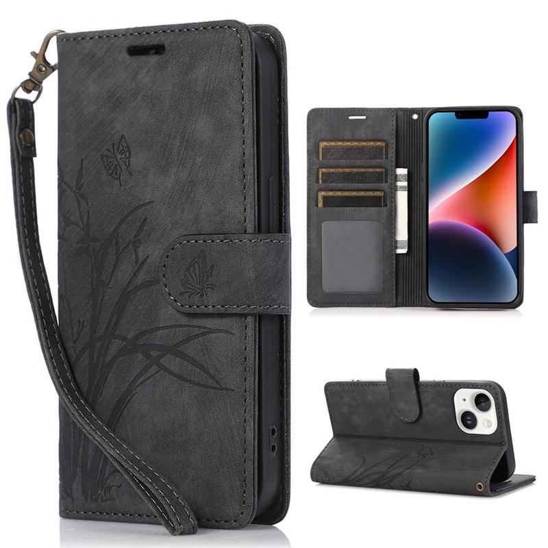 PU Leather Floral Pattern Phone Cases for iPhone 15 Pro Max 15Pro, Wallet Design Flip Phone Case with Card Holder & Lanyard, Shockproof Phone Protector for iPhone 11 12 13 14 15 Pro Max