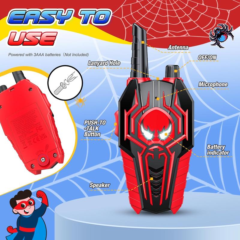 Spider Walkie Talkies for Kids: Toys Gifts for 3 4 5 6 7 8 9 Year Old Boys Girls Ages 5-7 Kids Walkie Talkies Outdoor Hiking 2 Way Radio Toy for 3-12 Year Old Boy Girl Christmas Birthday Gift Age 3-6 Audio Lanyard Microphone