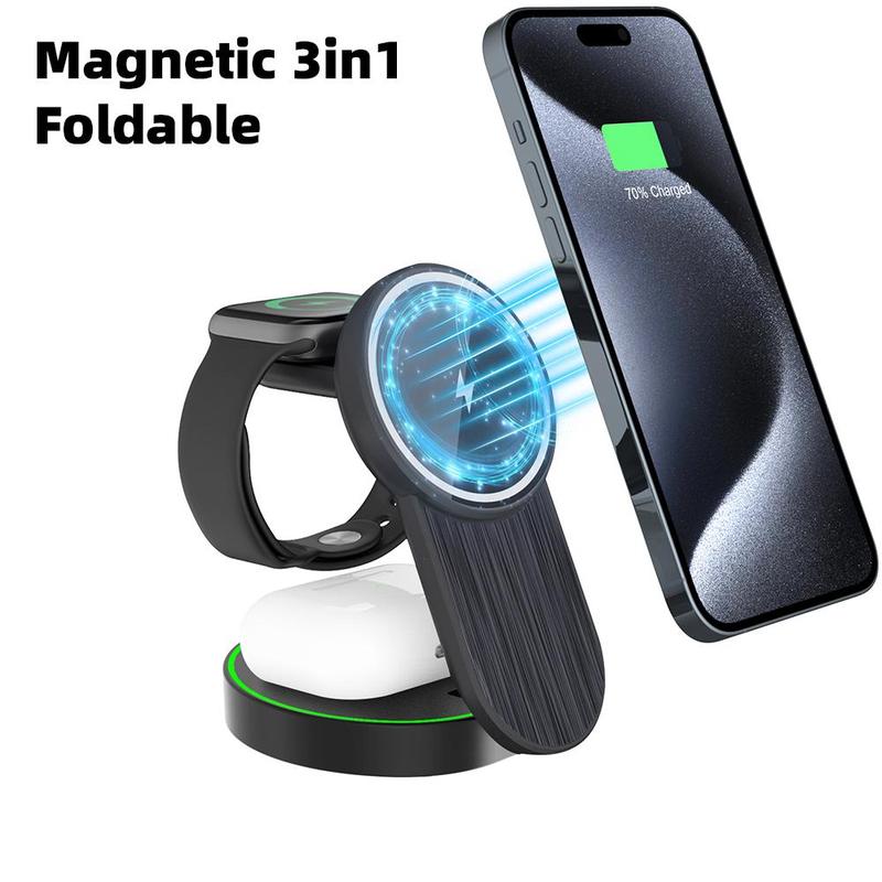 3 in 1 Wireless Charger, Foldable Magnetic Fast Charging Station, Wireless Charger Stand for iPhone 16 15 Pro Max & Apple Watch Ultra & AirPods Pro