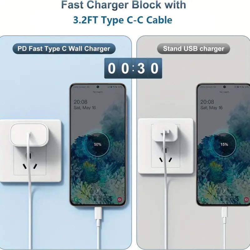 PD 20W Fast Charging Head & Dual Type C Data Cable Set, Fast Adapter Charging Head with 3.2FT High-speed USB-C Charging Cable for Most Smartphone