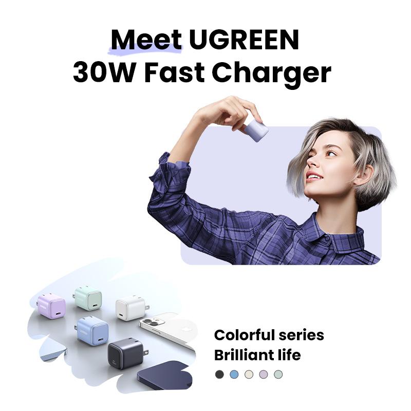 UGREEN 30W Nexode Foldable GaN USB C Charger. Super-Fast Charging for iPhone 15 Pro Max, 14, 13 and Galaxy S23, Type-C Power Adapter, Ideal for Smartphones and Cellphones Charger--Black Friday