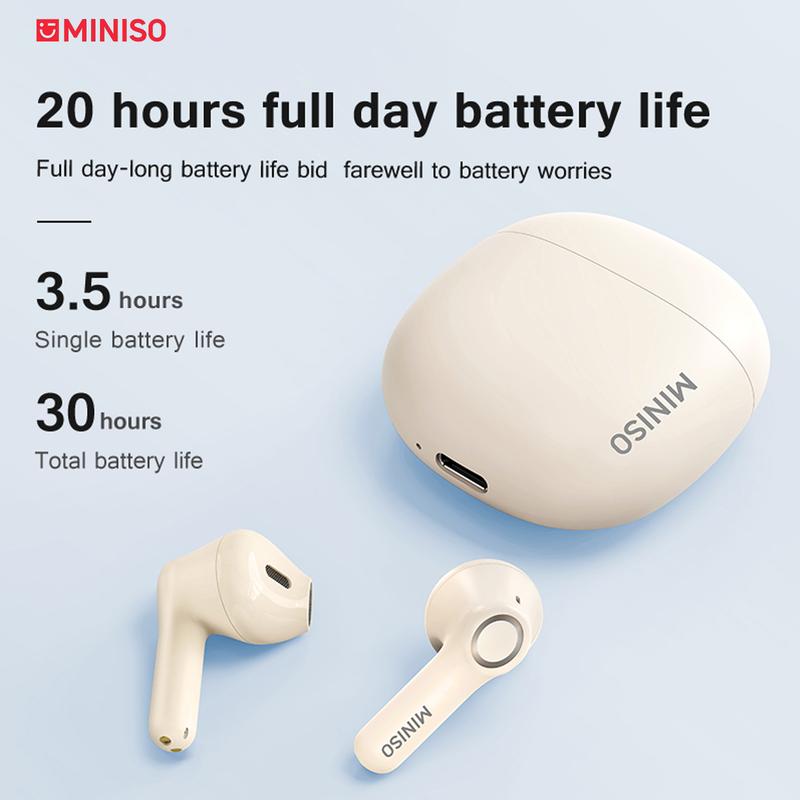 MINISO X52 Bluetooth Earphone wireless Headphones with Mic Long Battery Life Clear Calls Headsets IPX5 Waterproof Earphones Touch Control Earbuds Support Android IOS