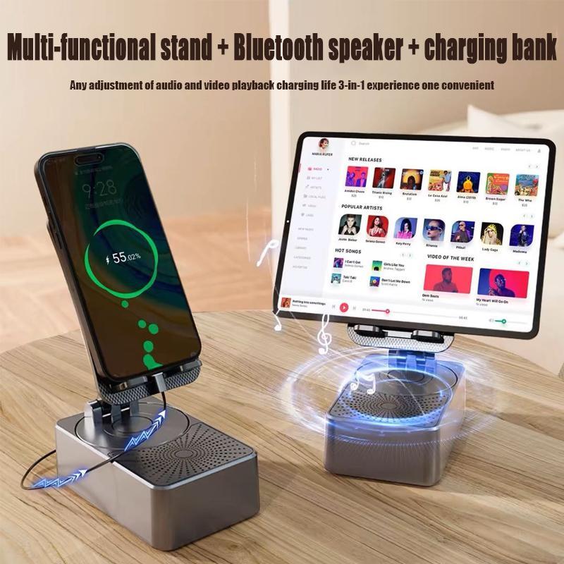 Mobile Phone Stand with Bluetooth Speaker, Adjustable Tablet Holder with Wireles Cell Phone Stand with Wireless Bluetooth Speaker and Anti-Slip Base HD Surround  Universal Cell Phone Tablet Desk Stand Holder Mount Cradle Adjustable Foldable Accessories