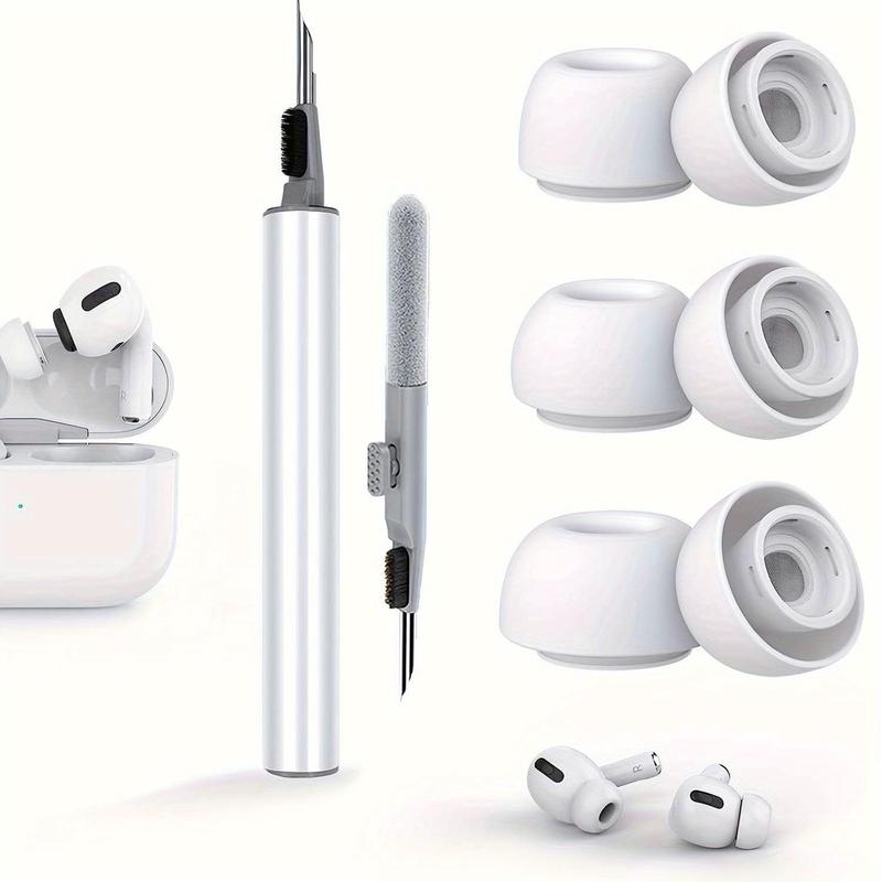 Ear Tips with Cleaning Kit, 3 Pairs Noise-isolating Ear Tips with Dust Guard Screen & Cleaner, Universal Fit for AirPods 1, 2, 3