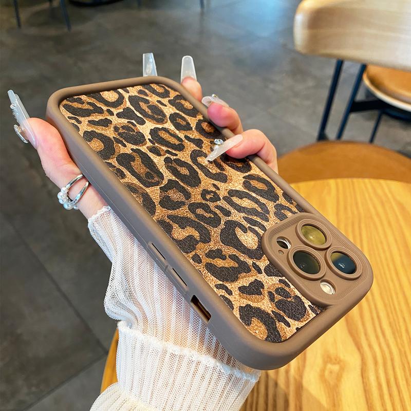 Stylish Leopard Pattern Phone Case, Precise Camera Lens Protection, Shockproof for iPhone 16 Series Plus 11 12 13 14 15 Pro Max Cover Protective