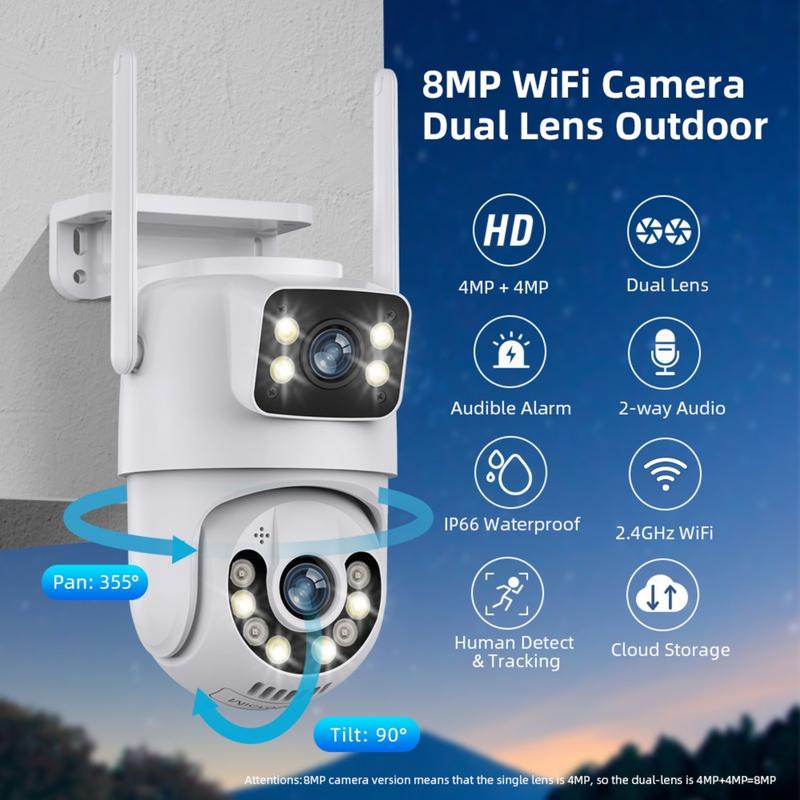 4MP+4MP Binocular Surveillance Camera with Dual Lens, Dual Screen, and 10X Zoom - Audio, Security Wireless Card