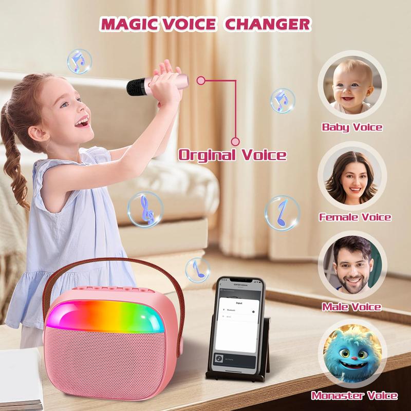 PQRQP Mini Karaoke Machine for Kids, Toy for Girls Portable Bluetooth Speaker with 2 Wireless Microphones, Fashion Toy Gifts for Christmas Birthday, for 3 4 5 6 7 8+ Year Old Girls Gifts(Pink)