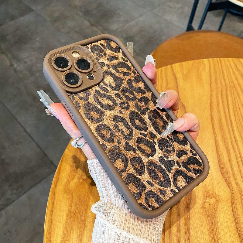 Stylish Leopard Pattern Phone Case, Precise Camera Lens Protection, Shockproof for iPhone 16 Series Plus 11 12 13 14 15 Pro Max Cover Protective