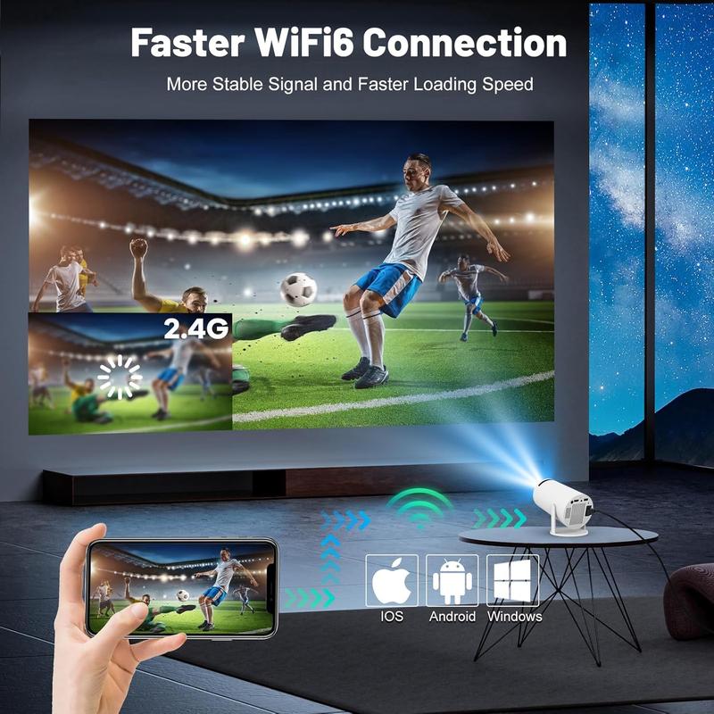 Mini Projector with WIFI 6 and Bluetooth, 4K 1080P Support Portable Projector 180° Rotatable 130'' Screen Movie Projector Auto Keystone Compatible for Laptop, PC, Smartphone (White) android tv smart projector