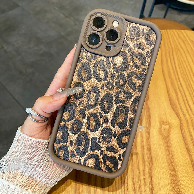 Stylish Leopard Pattern Phone Case, Precise Camera Lens Protection, Shockproof for iPhone 16 Series Plus 11 12 13 14 15 Pro Max Cover Protective