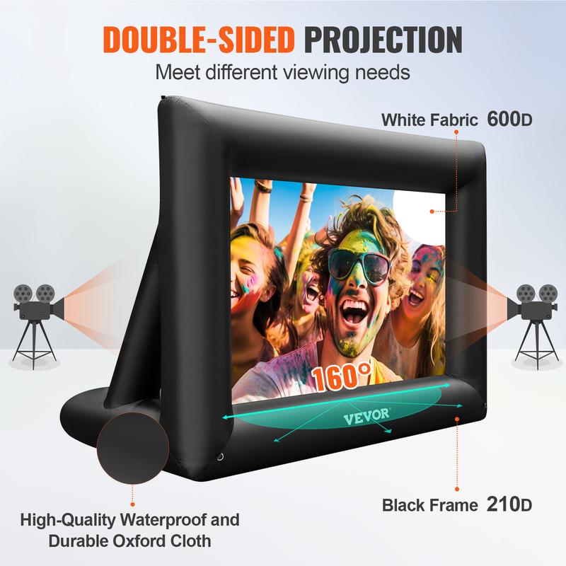 VEVOR Inflatable Movie Screen 24FT Inflatable Projector Screen for outside with 360W Air Blower Inflatable Screen Oxford Fabric Material Blow Up Screen for Outdoor Movie Supports Front Rear Projection