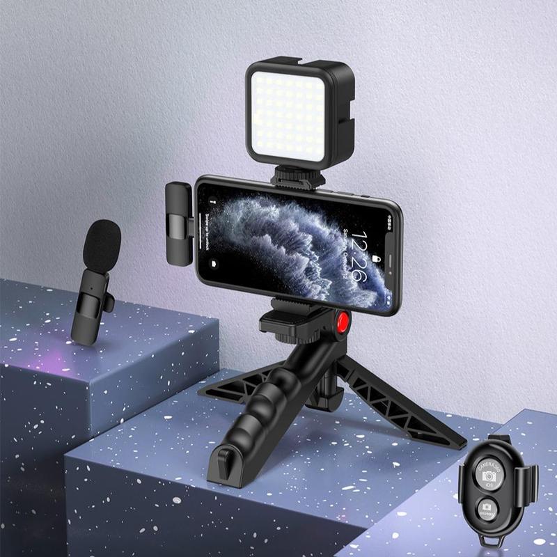 Spring Video Kit with Wireless Microphone for Phone, 1 Set Professional Video Vlog Kit with LED Light & More, Vlogging Kit, Phone Holder Tripod Stand for Laptop, Tablet, Tiktok, YouTube, Facebook, Shooting, Camera Accessories, Stocking Fillers Gift