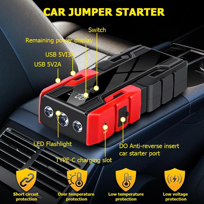 Portable Car Jump Starter, Car Emergency Booster with Light & Power Bank, Durable Car Emergency Mobile Power Battery Charger with Smart Clip, Jumper Powerbank