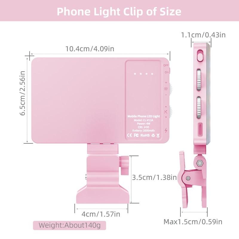 Selfie Light Clip, Adjustable Color Temperature & Brightness, Rechargeable LED Light for Phone, Tablet, Laptop, Makeup, Live-streaming, Summer Essentials