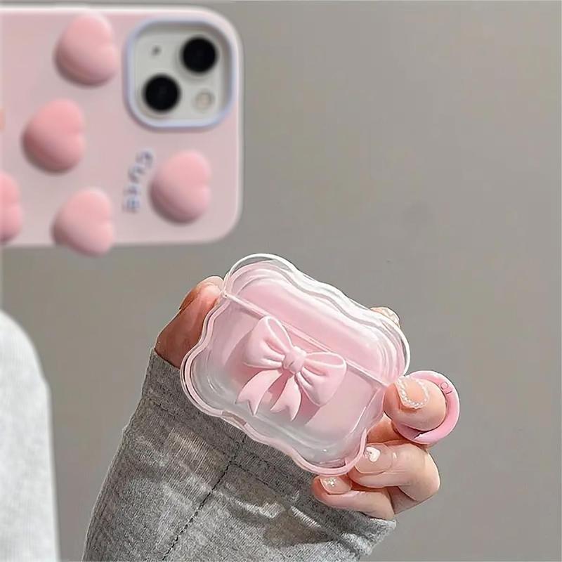 Cute Bow Design ​​Earphone Case with Ring, 1 Count Decorative Earphone Protective Cover Compatible with AirPods 1 2 3 Pro 2 Pro