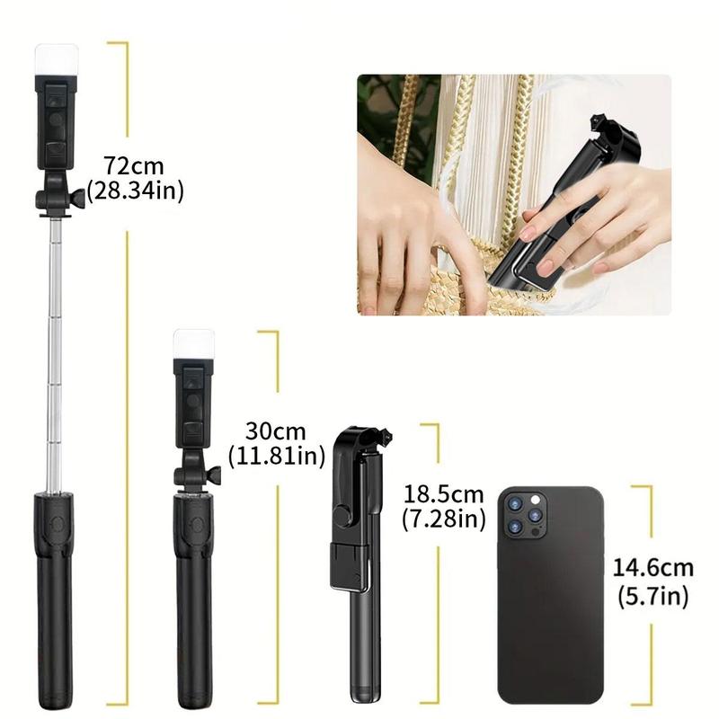 Portable Selfie Stick Tripod, 1 Count Handheld Selfie Stick with Fill Light, 360 Degree Rotatable Phone Tripod, Universal Phone Accessories for Live Streaming