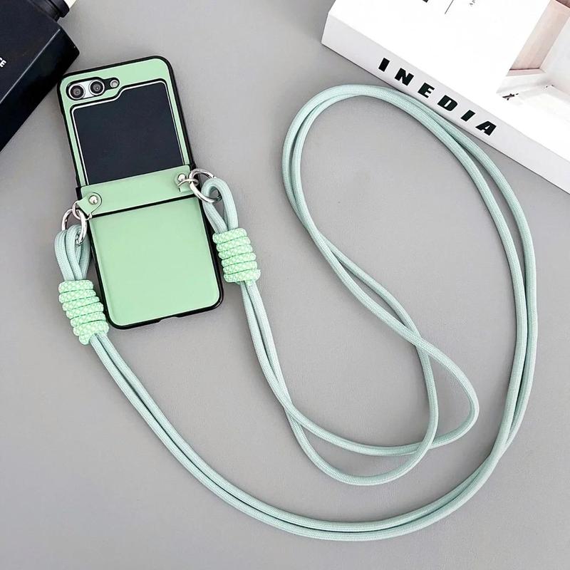 Crossbody Wrist Strap PU Leather Phone Case for Samsung Galaxy Z Flip 5 4 3 Flip5  Flip4  Flip3 5G Hard Shell Shockproof Cover Smartphone Cellphone