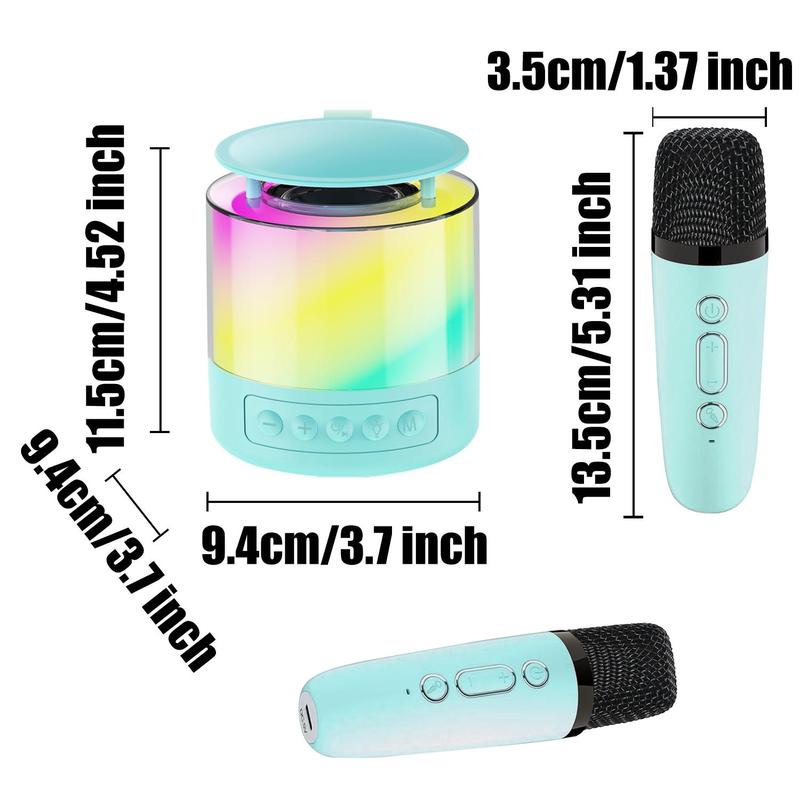 Portable Karaoke Machine with 2 Wireless Microphones, Mini Speaker with LED Light Modes, Birthday Gift for Girls & Boys