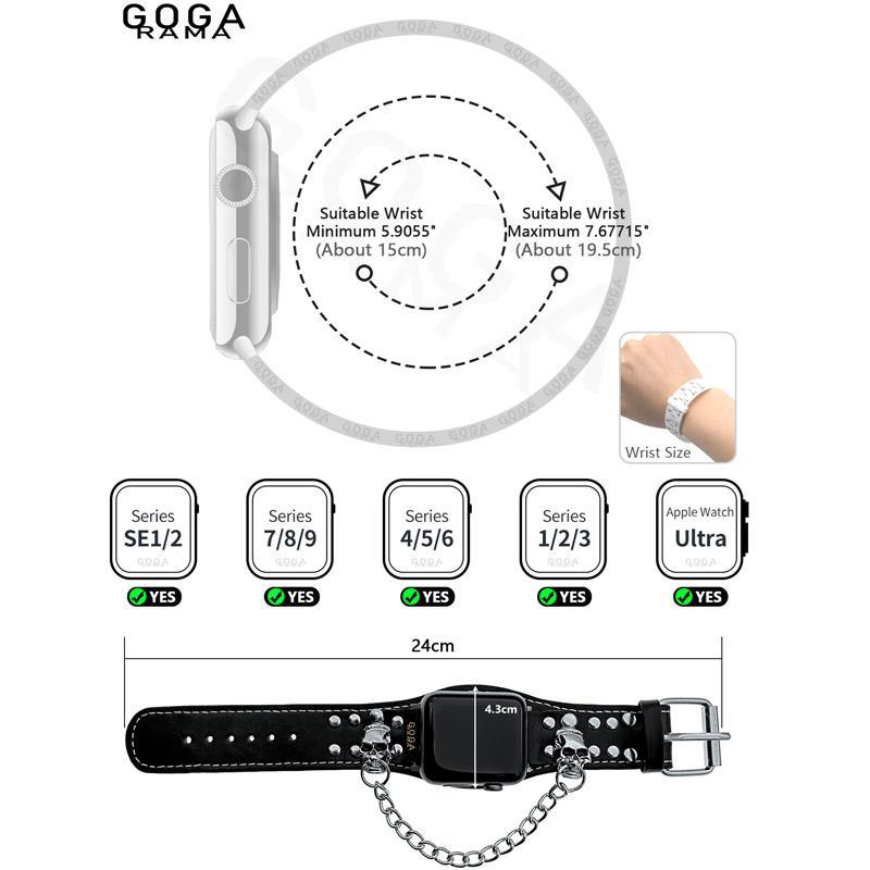 Skull Design Cuff Bracelet Watch Band, Fashion Chain Watch Band for Apple Watch 49mm 45mm 44mm 42mm 41mm 40mm 38mm, Wearable Accessories