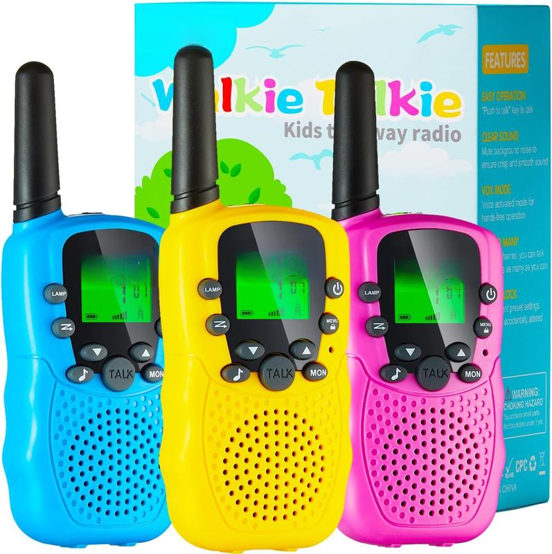 Walkie Talkie for Kids 3 Pack, Kids Walkie Talkies for Girls and Boys, Long Range Walkie Talkie Toys with Flashlight & 22 Channels. Boys Girls Toys Gifts for Kids Age 3-12(Blue Pink Yellow, 3Pack)