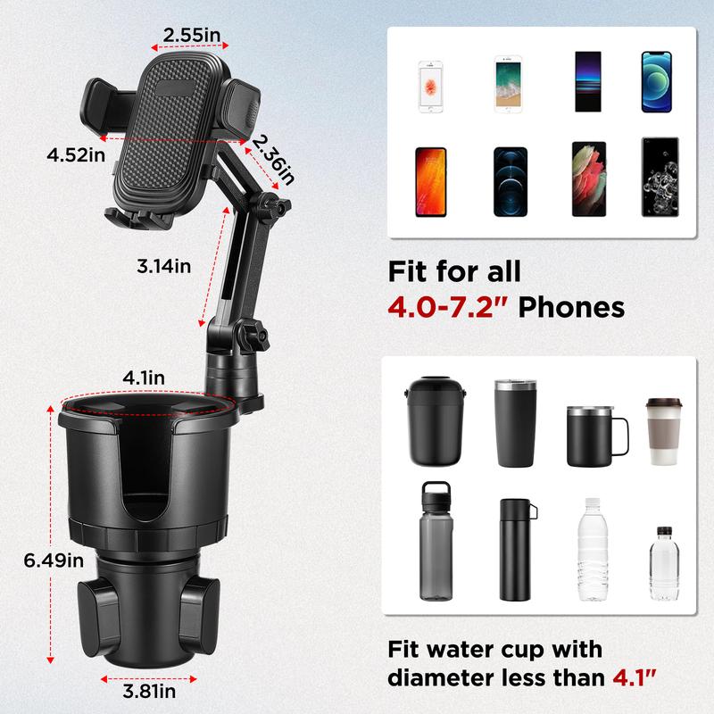 Cup Holder Phone Mount for Car,Upgraded 2 in 1 Car Cup Phone Holder Expander with Adjustable Base,360 Degree Rotation, Cup Phone Holder for Car Compatible iPhone,Samsung & All Smartphones