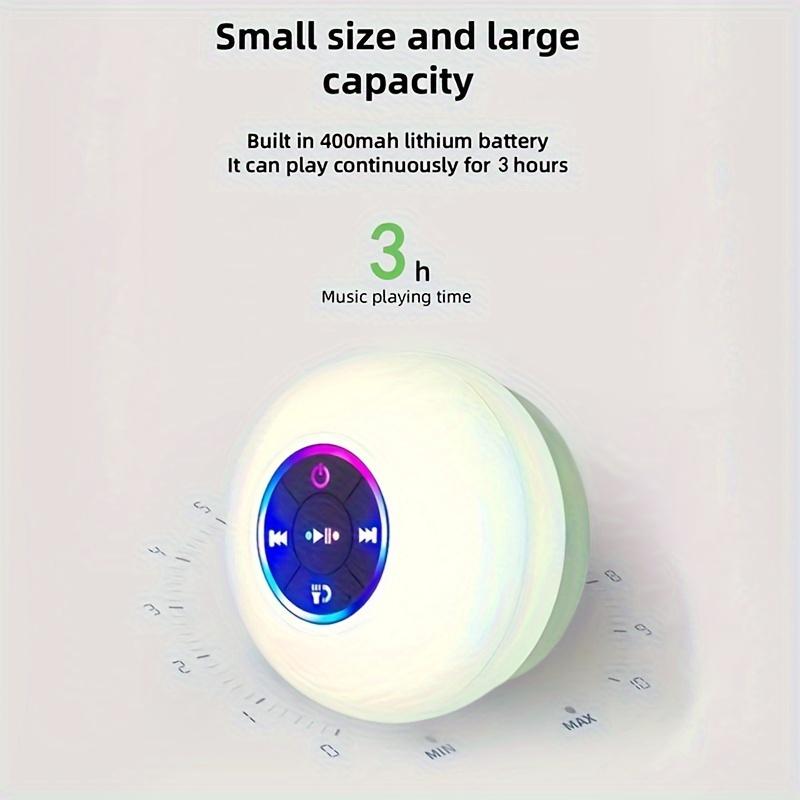 Mini Bluetooth Shower Speaker with LED light, Portable IPX4 Waterproof, Hands-Free Speakerphone. Rechargeable Using Micro USB, Wireless Stereo for Beach, Shower & Home