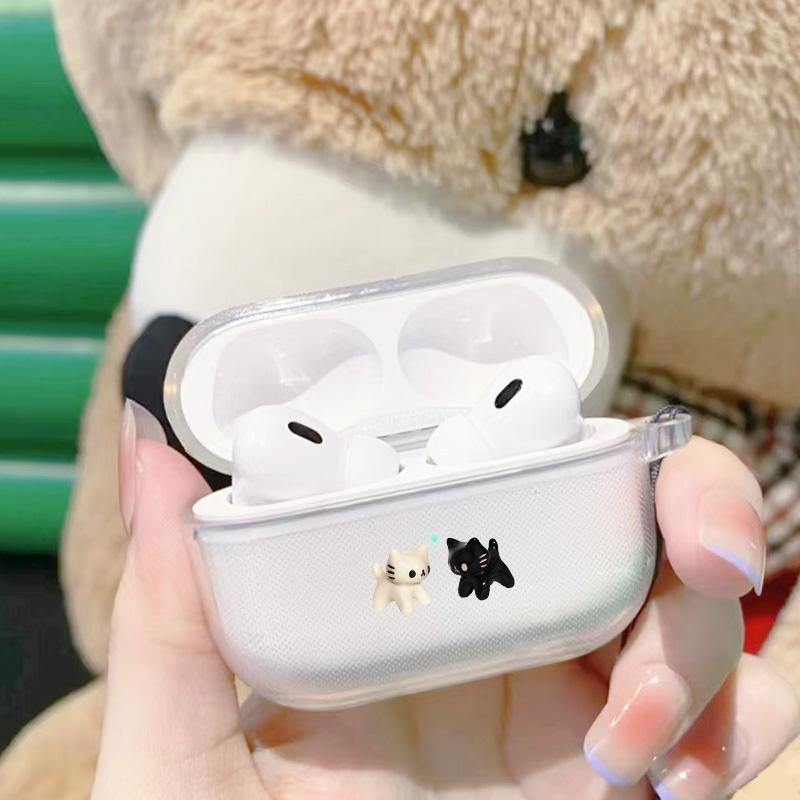 Adorable Cat Design Earphone Case with Hiking Buckle, Shockproof & Anti-Fall TPU Earphone Cover for AirPods 1 2, 3, Pro, Pro 2, Gift for Friend