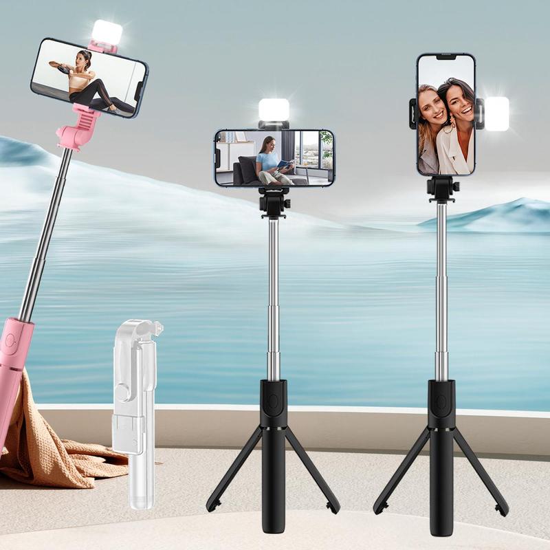 Portable Selfie Stick Tripod, 1 Count Handheld Selfie Stick with Fill Light, 360 Degree Rotatable Phone Tripod, Universal Phone Accessories for Live Streaming