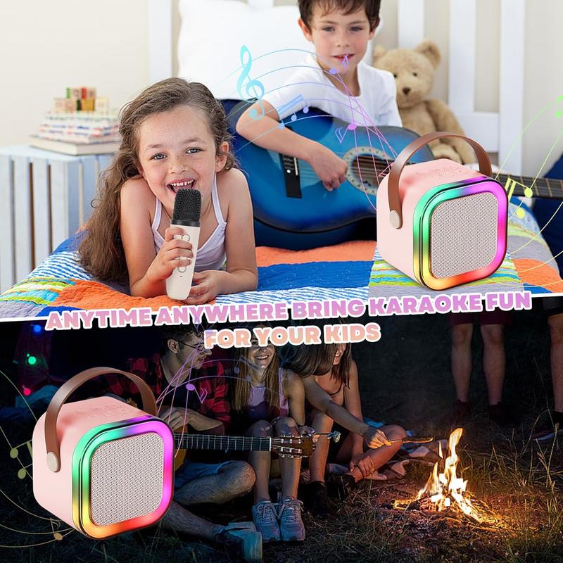 Mini Karaoke Speaker with 2 Microphones, Rechargeable Wireless Outdoor Speaker with RGB Light