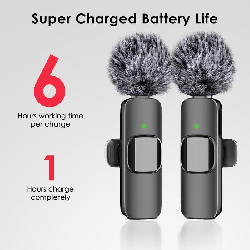 2024 Professional Wireless Lavalier Microphone for iPhone, iPad, Android - 2 Pack Noise Canceling Crystal Clear Recording, Live Streaming