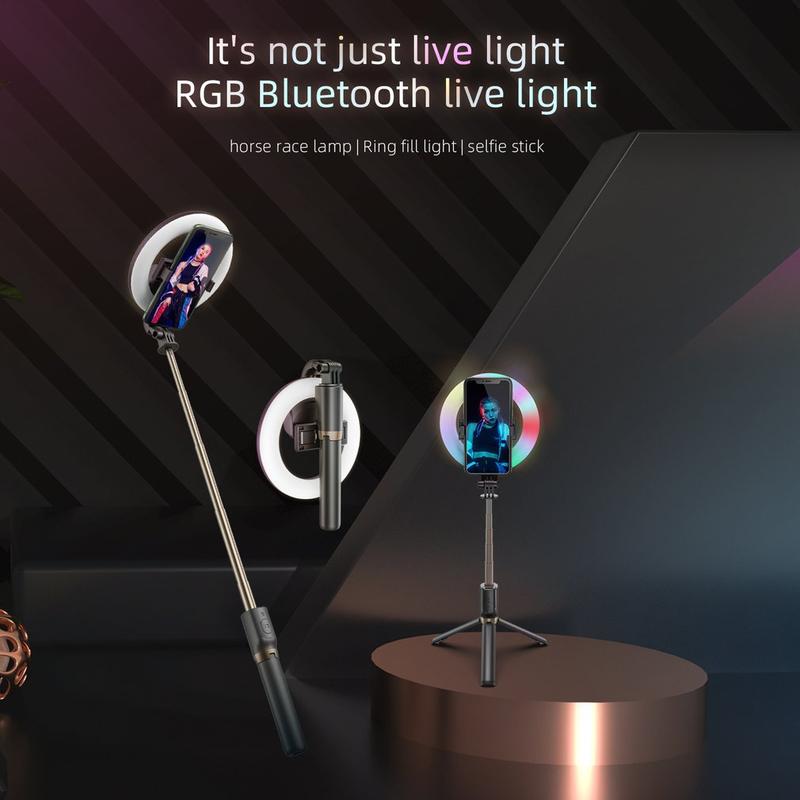 MJ07 Fill Light RGB Selfie Stick Wireless Remote Control Multi-function Wireless Tripod Selfie Stick USB Charging