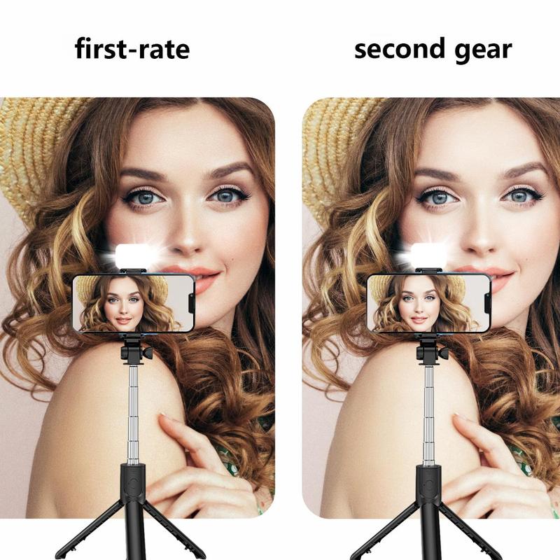 Portable Selfie Stick Tripod, 1 Count Handheld Selfie Stick with Fill Light, 360 Degree Rotatable Phone Tripod, Universal Phone Accessories for Live Streaming