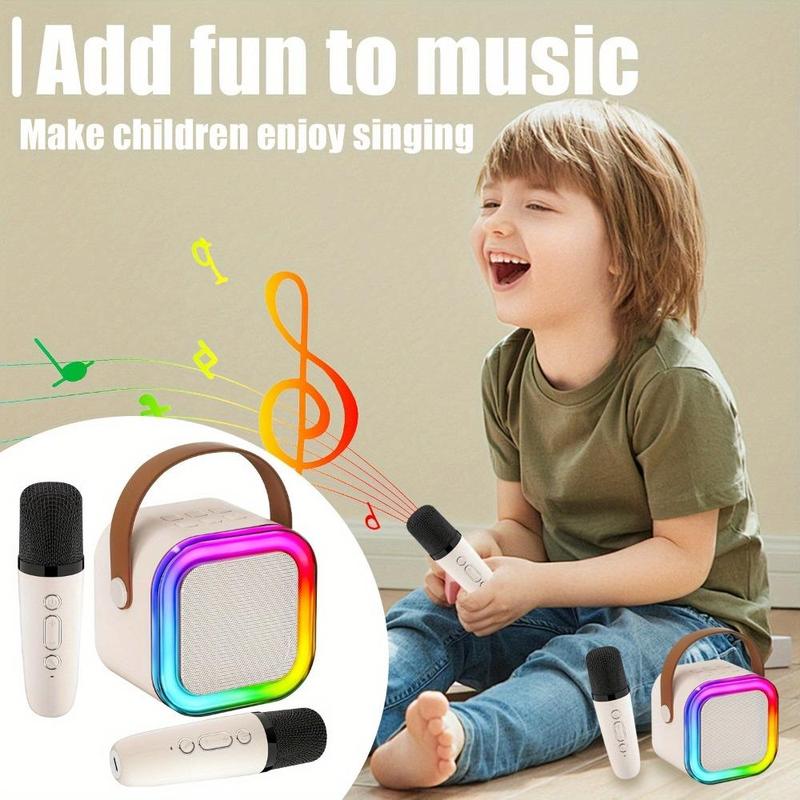 Portable Wireless Speaker with Microphone, USB Rechargeable Wireless Karaoke Machine with LED Light, Mini Speaker for Home Party